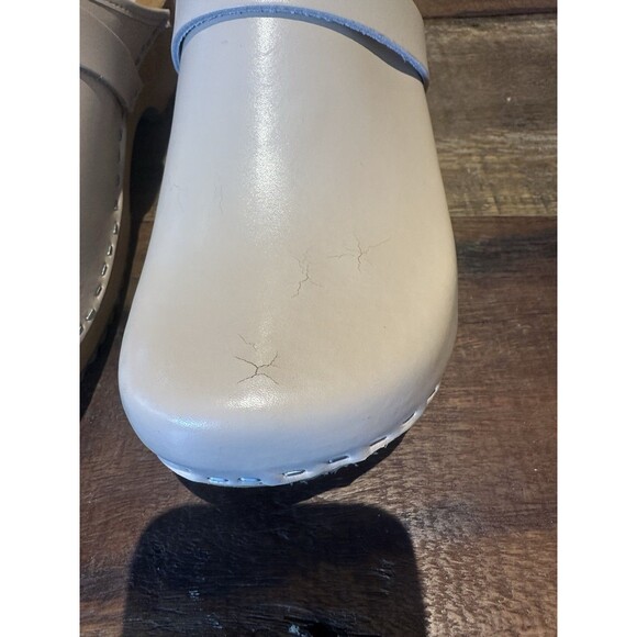 Bjork Beige Leather Swedish Clogs Size 40, New with Flaws, Wood Sole - Picture 4 of 10